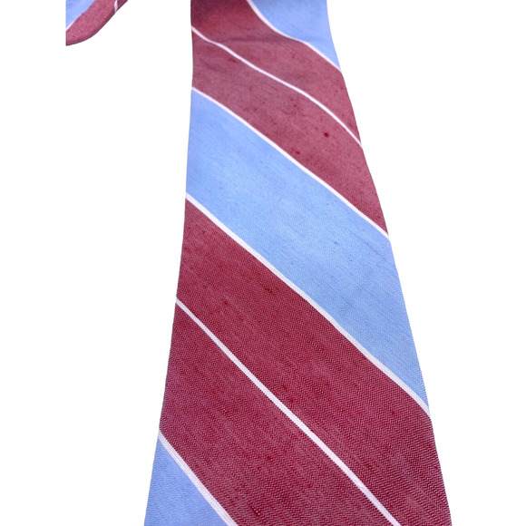 Ralph Lauren Tie Silk Slub Linen Blend Mens Light Blue Rose Red Dark Pink Stripe - Picture 6 of 12